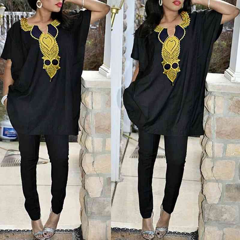 plus size spring woman suit black African lady clothing riche bazin Women Dashiki suits tops pant embroidery outfit set 210408