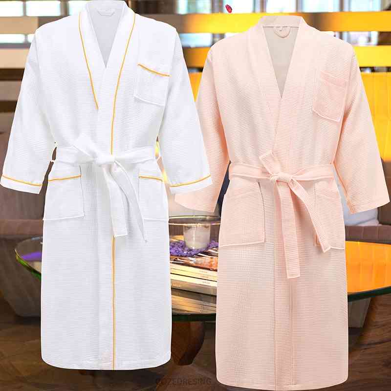 5 Star el 100% Cotton Men Kimono Bathrobe Plus Size Towel Bath Robe Mens Waffle Robes for Women Long Dressing Gown Sleepwear CX200813
