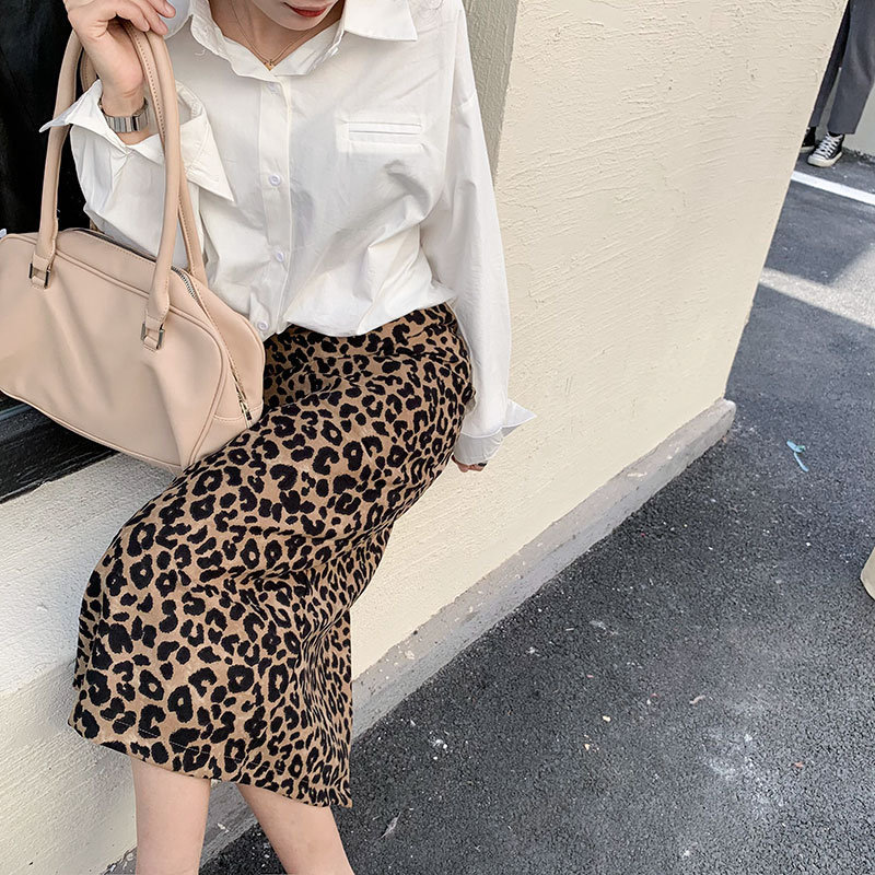Fashion Leopard Female Arrival Animal Printed Split Skirts Women High Waist Streetwear OL Elegant Long 210421