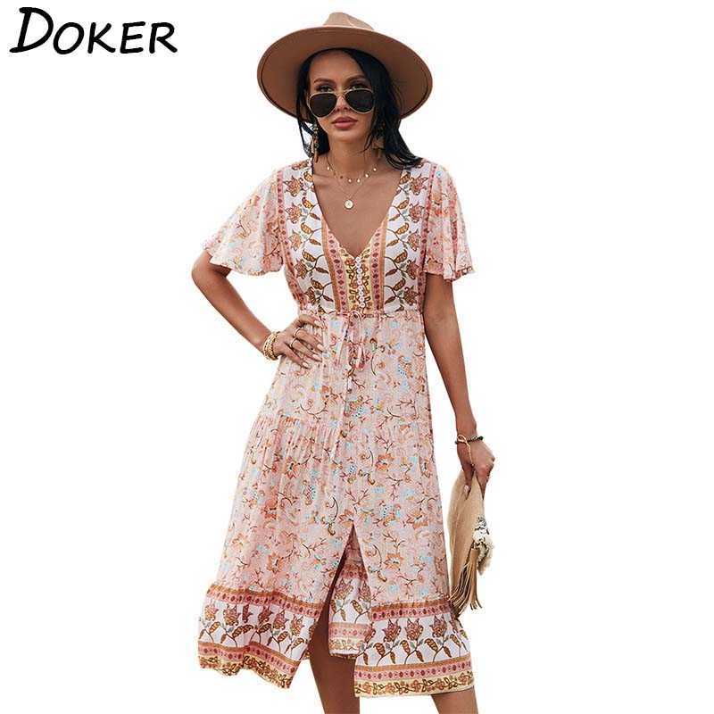 Summer Vintage Deep V Neck Short Sleeve Printed Women Dress Casual Holiday Big Swing Slitting Female Prom Dresses 210604, Pink
Summer Vintage Deep V Neck Short Sleeve Printed Women Dress Casual Holiday Big Swing Slitting Female Prom Dresses 210604, Pink