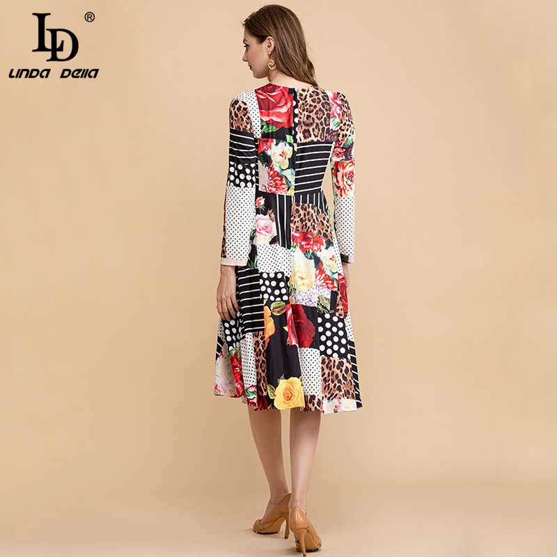 Summer O-Neck Fashion Leopard Polka Dot Floral print Women Vintage Midi Dress Runway A Line Party Vestidos 210522