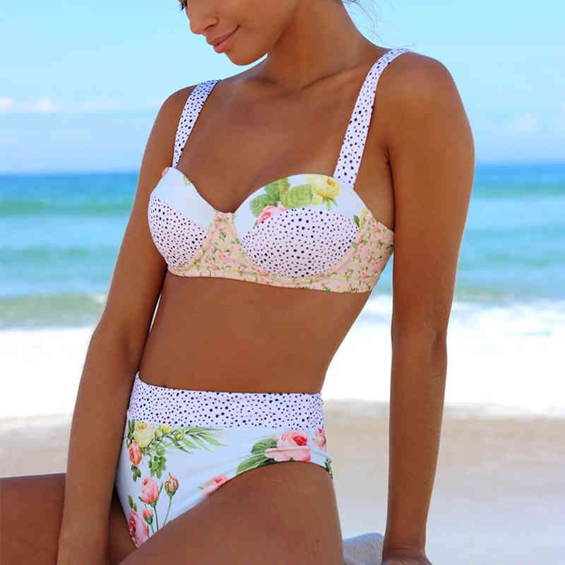 MYTENG Sexy Push Up Swimwear Bikinis Printed Bathing Suit Mujer Swimming For Women High Waist Swimsuit XL Biquini 210522