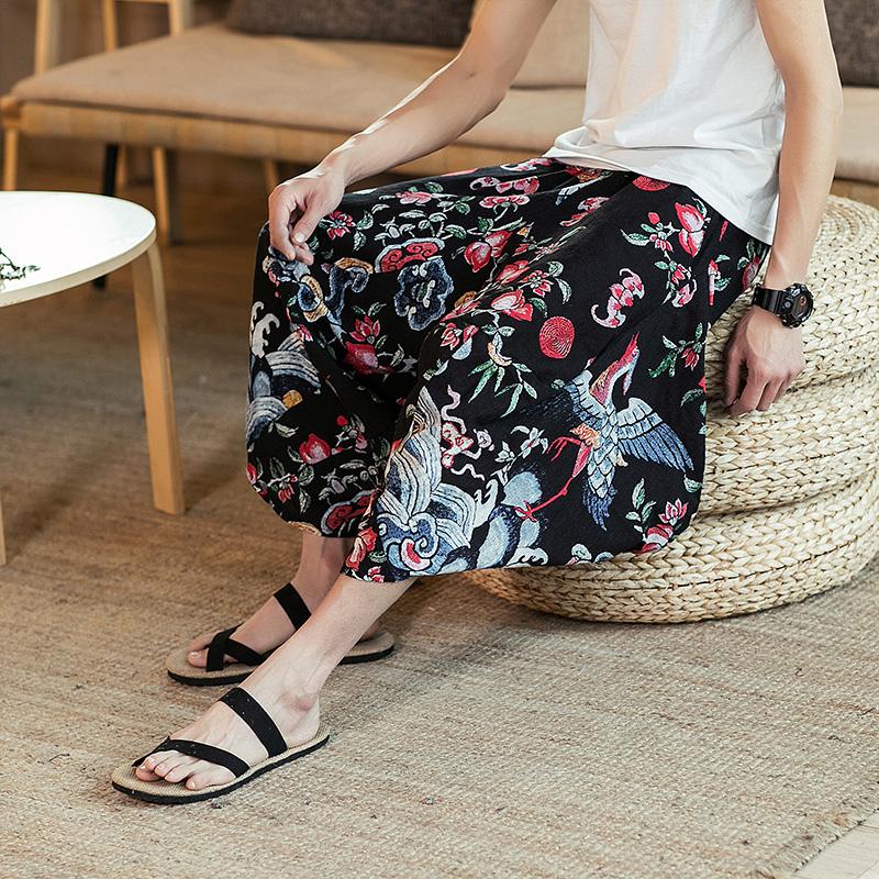 Men Pants Men's Wide Crotch Harem Loose Large Cropped Trousers Wide-legged Bloomers Korean Style Baggy