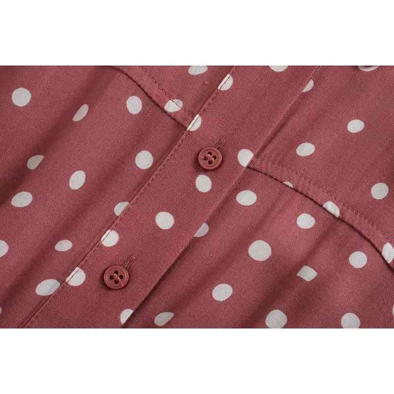vintage hoho women long dresses summer red polka dot ladies shirt casual female knee-length girls chic 210430