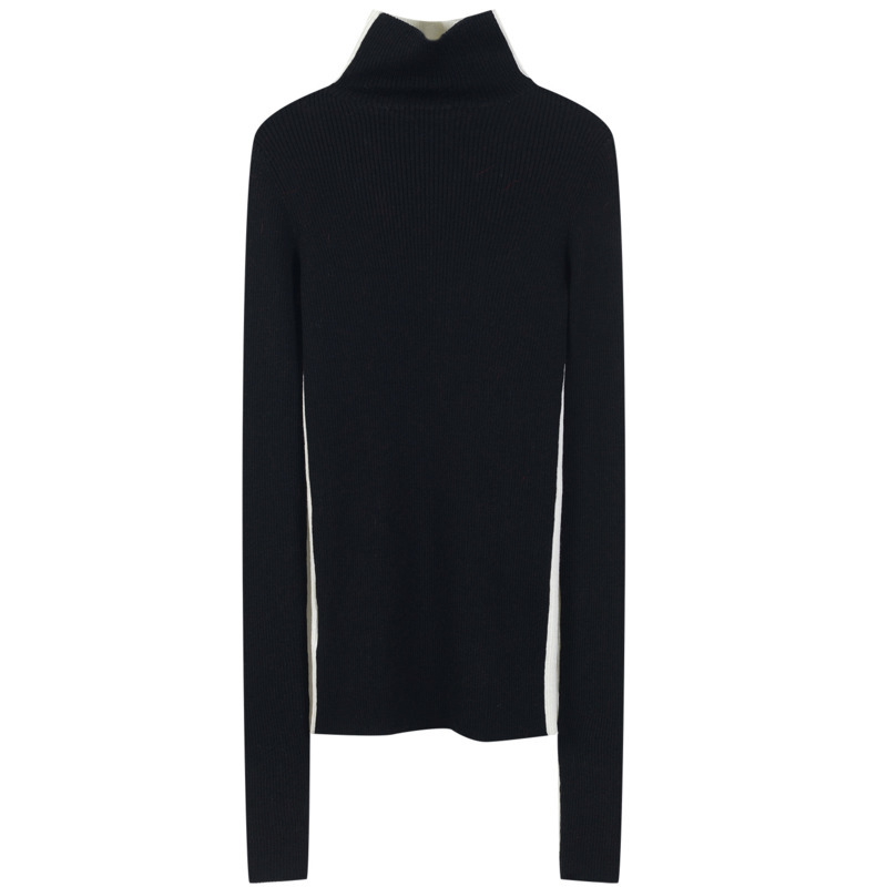 [DEAT] Black And White Patchwork Long Sleeve High Collar Color Contrast Two Sides Wear Y2k Clothes Mall Goth Spring GX380 210428