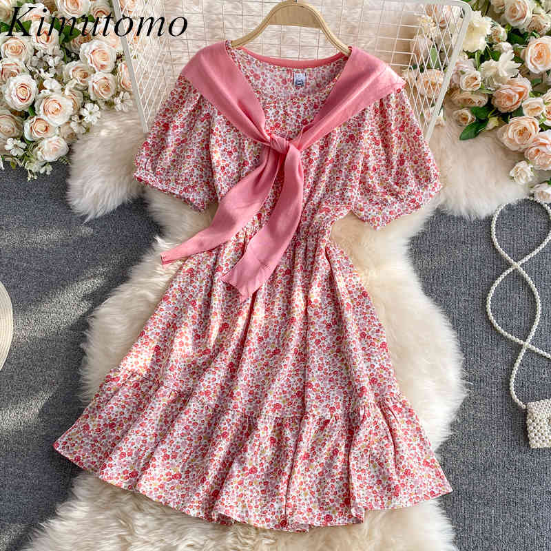 Kimutomo Sweet Floral Dress Women French Style Short Sleeve O-neck Slim Waist Chiffon Robe Female Vestido Solid Shawl 210521, Pink
Kimutomo Sweet Floral Dress Women French Style Short Sleeve O-neck Slim Waist Chiffon Robe Female Vestido Solid Shawl 210521, Pink