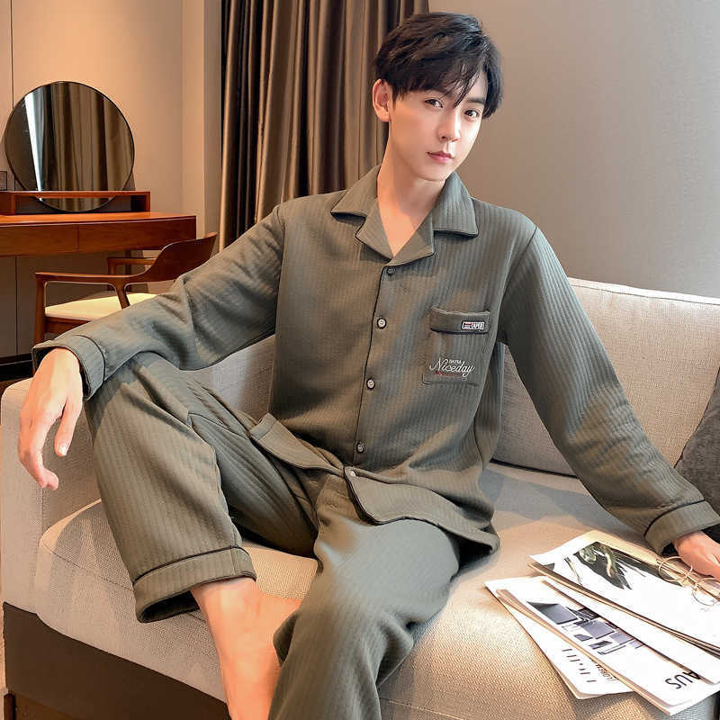 Royal Blue Men's Young and Middle-aged Men's Pajamas Are Warm In Autumn and Winter You Can Wear Cardigans and Trousers At Home 211019