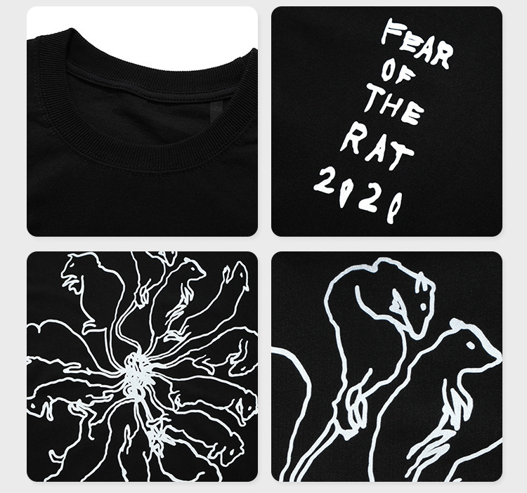 IEFB Summer Fashion Men's Solid Color Hand Painted Mouse Print Loose Short Sleeve T-shirt Black White Causal Tee 9Y5782 210524