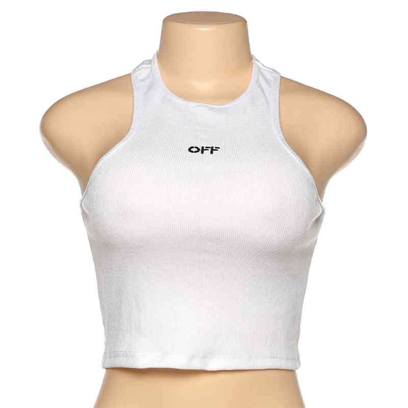 Fashion Summer Embroidery Letter Tank Tops Women Sleeveless Ribbed Short Crop Top Female Streetwear Casual Clothes 210514