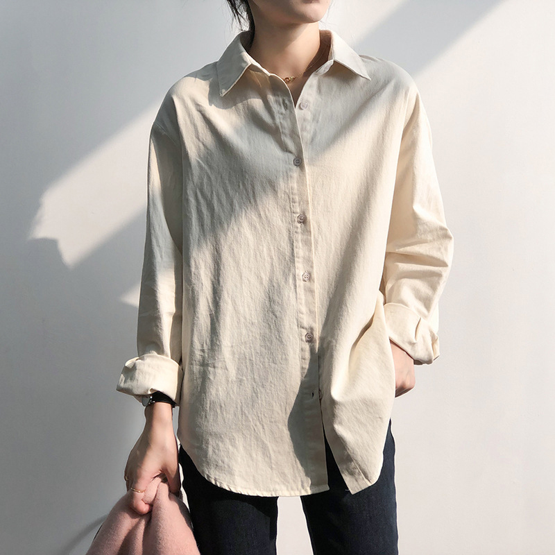 Minimalist Blouse Women's Spring Lapel Large Size Single Breasted Long Sleeve Simple Shirt Female Tide 5C138 210427