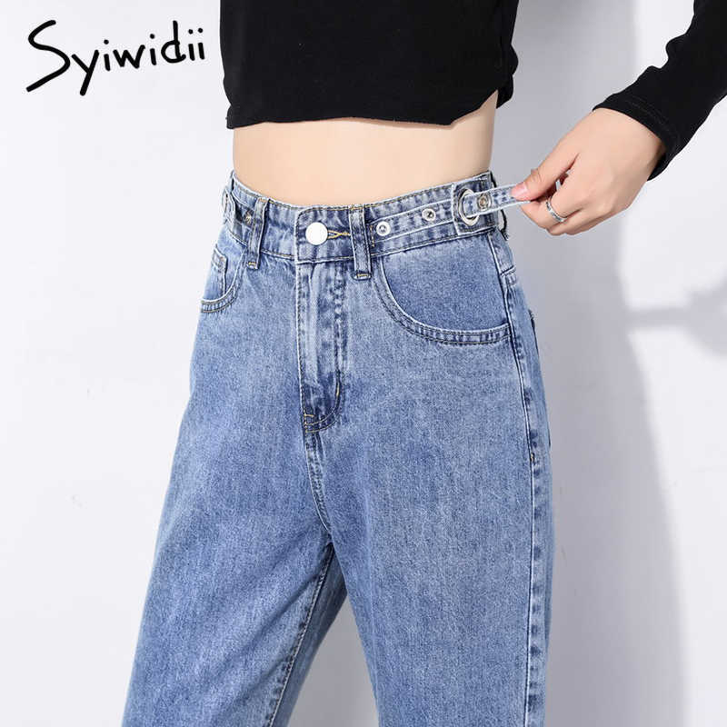 Syiwidii Straight Jeans Women Plus Size High Waisted Denim Pants Wide Leg Vintage Streetwear Full Length Trousers Spring Summer 210616