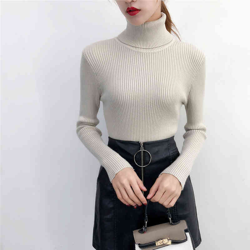 19 Korean Long Sleeve Turtleneck Women's Sweater Pullovers Solid Lady Clothes Slim Fit Kniited Women Pull Femme 5231 50 210508