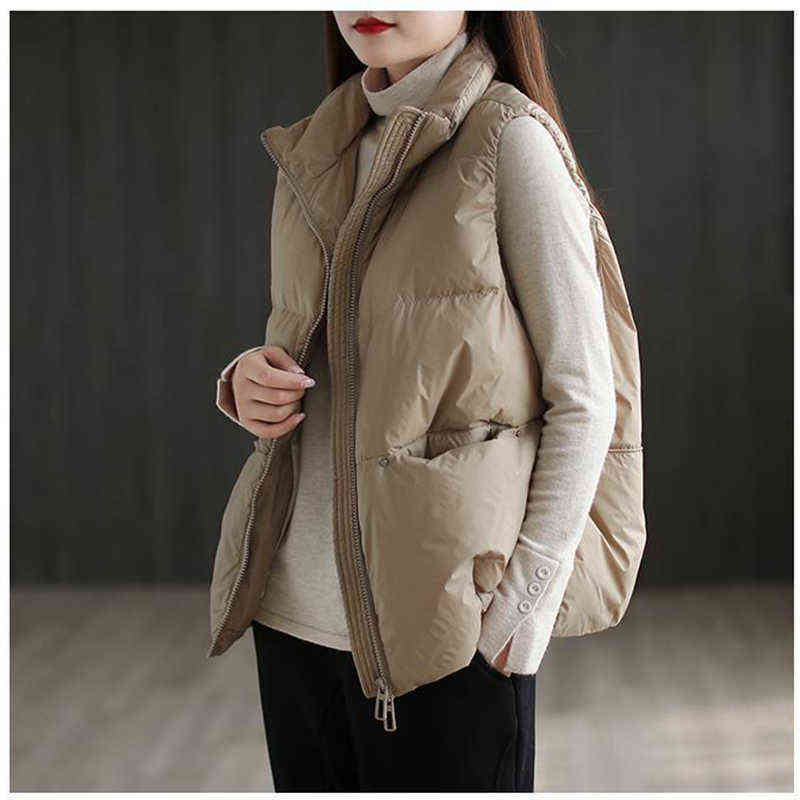 Body Warmer Women's Down Vest Jacket Loose White Duck Down Thick Waistcoat Vest Zipper Sleeveless Coat For Women 211130