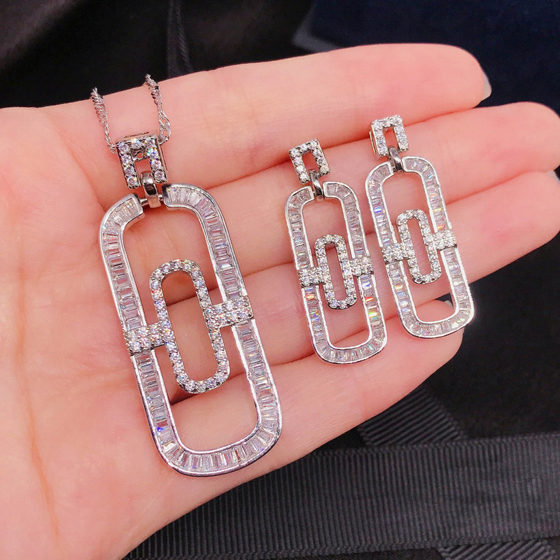 Handmade Lab Diamond Jewelry set 925 Sterling Silver Party Wedding Earrings Necklace For Women Bridal Jewelry Gift
