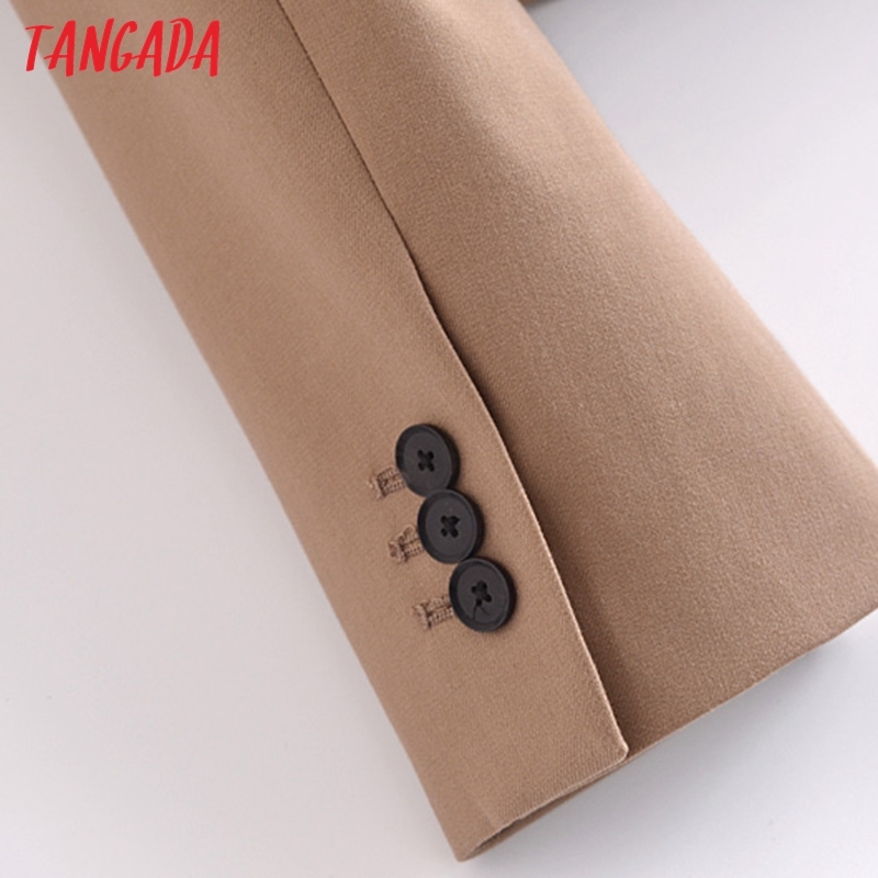 Women Fashion Solid Khaki Crop Blazer Coat Vintage Long Sleeve Female Outerwear Chic Tops 3H264 210416