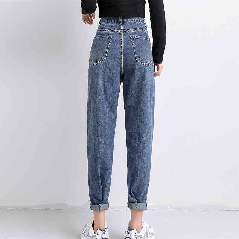 Autumn Allmatch Fashion Buckle Buttons Denim Jeans High Waist Women Harem Pants Loose 10792 210518