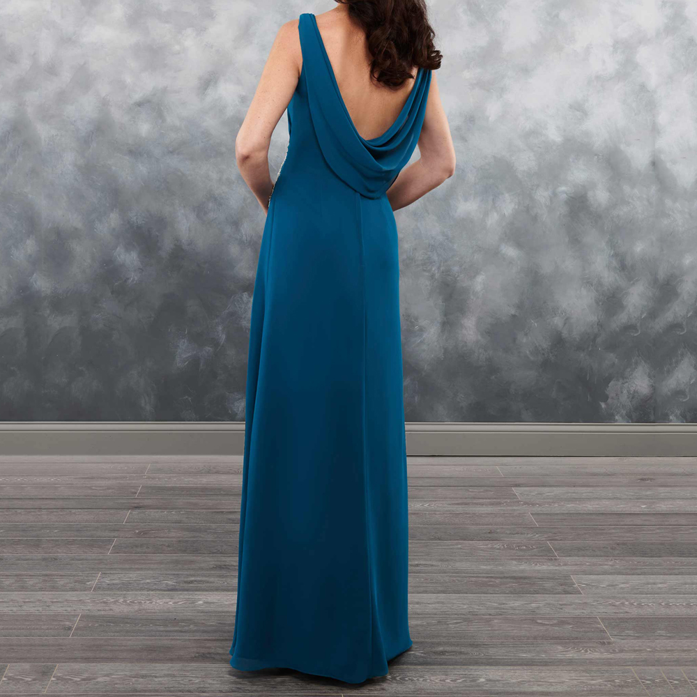 Hunter Chiffon Mother of the Bride Dress with Wrap High Waist Applique Open Back Side Zipper Floor Length
