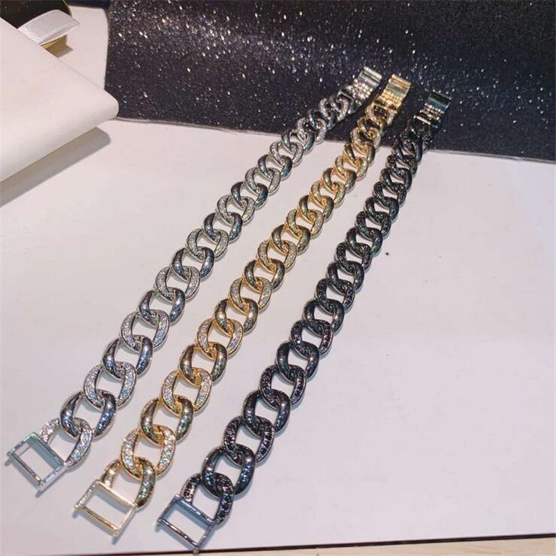 Hip Hop Vintage White&Black Gold Fill Pave White Sapphire CZ Dia Bracelet