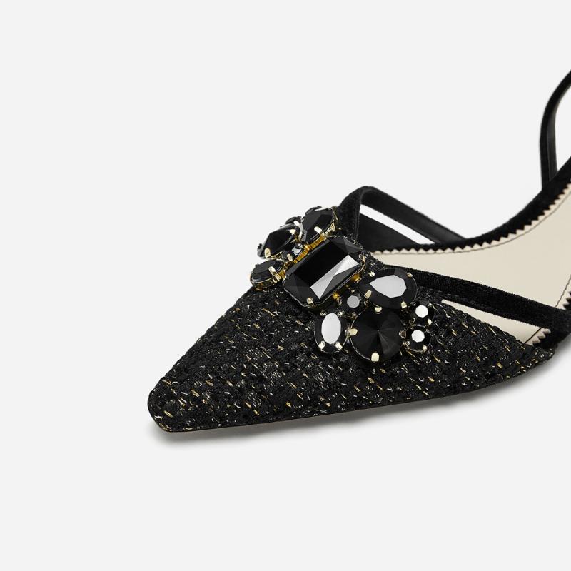 Sandals Single Flat Shoes Women Pointed Toe Hollow Thin Strap Gladiator Rhinestone String Jewelry Slingback Women's Party Shoe