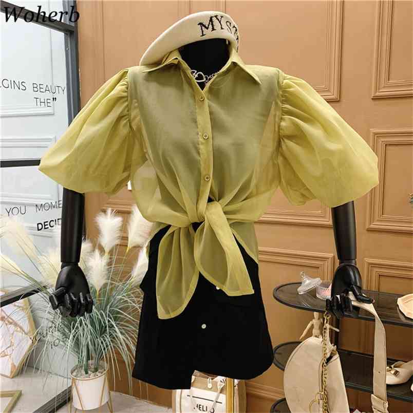 Puff Short Sleeve Shirt Women Turn-down Collar Summer Loose Blusas Korean Blouse See Through Temperament Vintage Tops 210519, White
Puff Short Sleeve Shirt Women Turn-down Collar Summer Loose Blusas Korean Blouse See Through Temperament Vintage Tops 210519, White