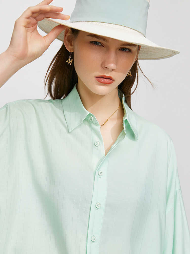 Minimalism Summer Fashion Shirt For Women Offical Lady Solid Flare Sleeve Loose Women's Tops Causal 12140546 210527