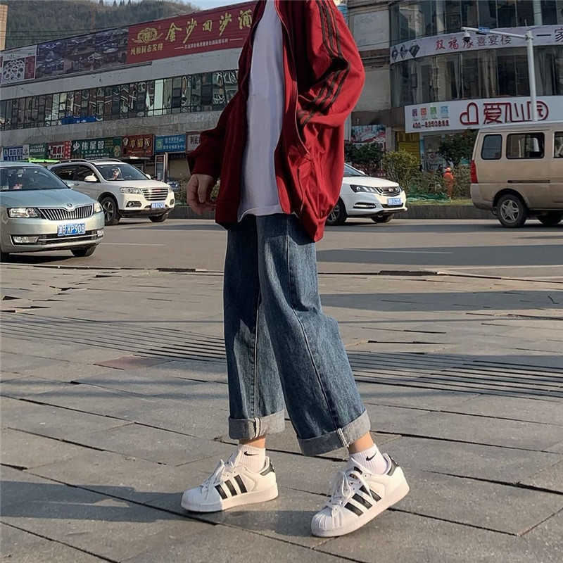 Straight High Waist Jeans Women Denim Wide Leggs Pants Korean Style Fashion Spring Casual Loose All Match 210922