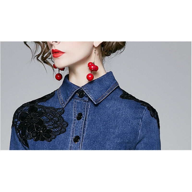 Women Autumn And Winter Vintage Denim Dresses High Quality Long Sleeve Elegant Runway Single-Breasted Blue Vestidos 210520