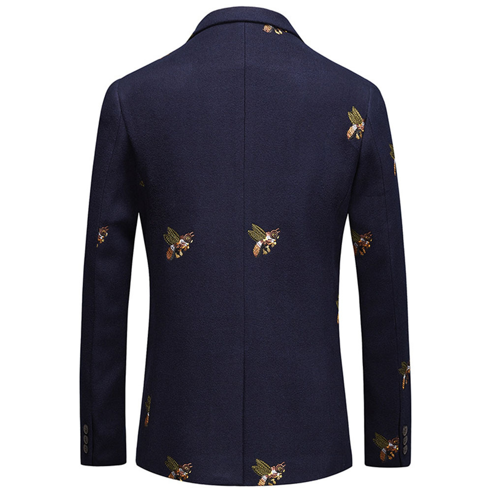Men's Bee embroidery Blazer Slim Fit Wedding Prom Blazers Tweed Wool For Men Stylish Suit Jacket