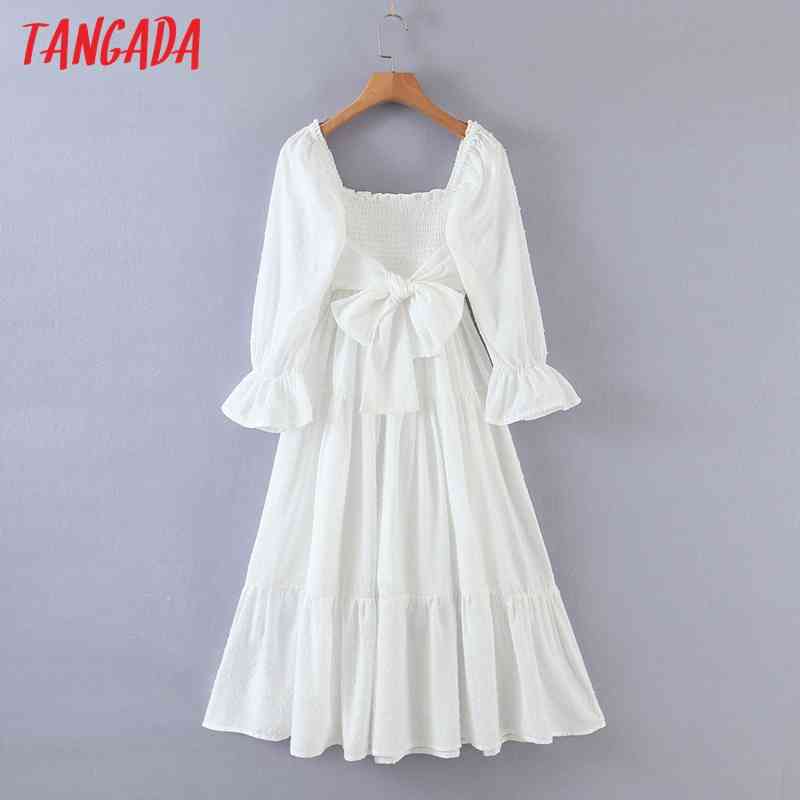 Fashion Women White Dots Decorate Off Shoulder Long Sleeve Holiday Ladies Dress 8M8 210416