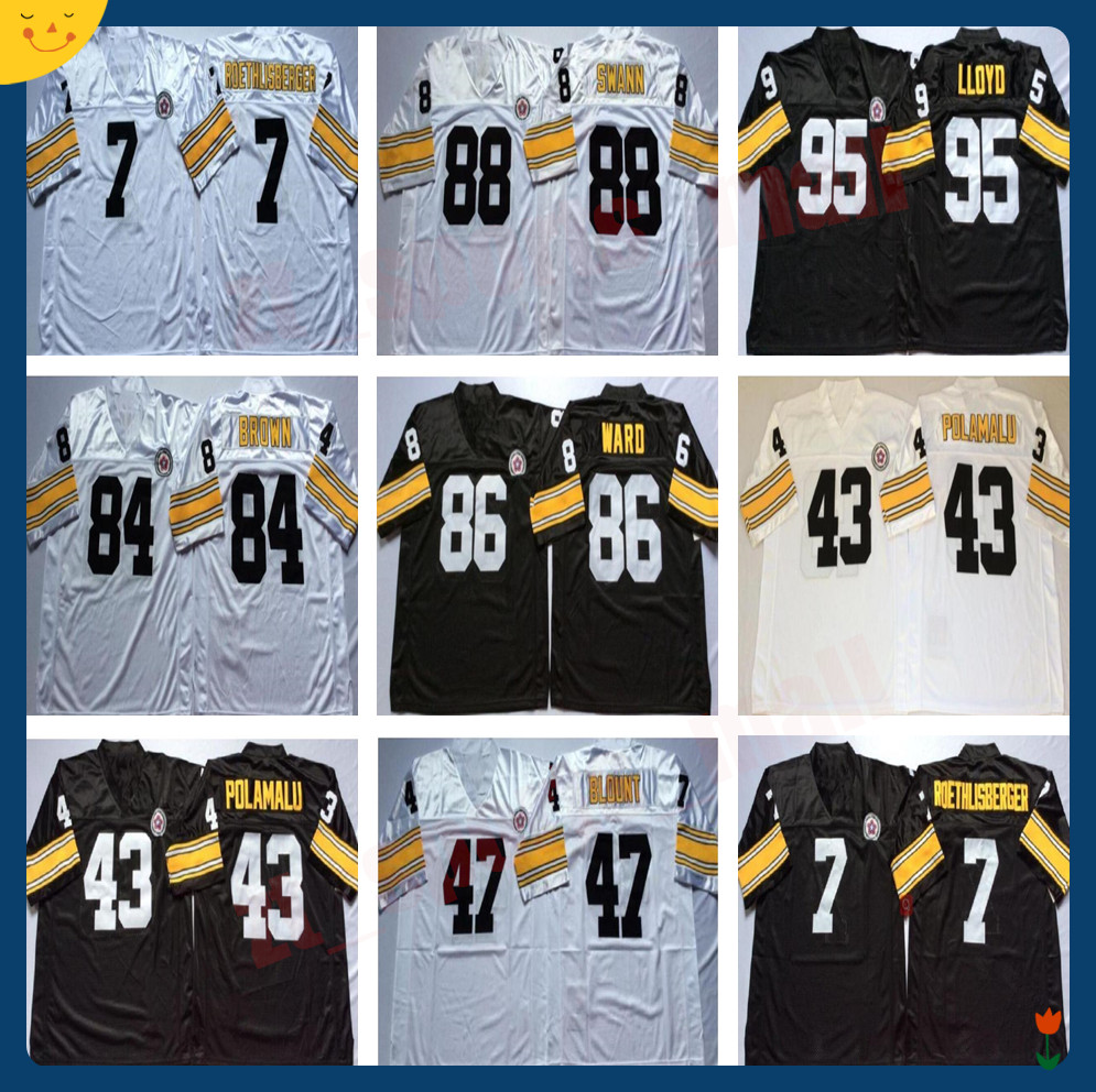 Ncaa vintage Football Jersey 88 Lynn Swann 95 Greg Lloyd 43 Troy Polamalu 83 Heath Miller 86 Hines Ward 84 Antonio Brown 47 Mel Blount, As shown in illustration
Ncaa vintage Football Jersey 88 Lynn Swann 95 Greg Lloyd 43 Troy Polamalu 83 Heath Miller 86 Hines Ward 84 Antonio Brown 47 Mel Blount, As shown in illustration
