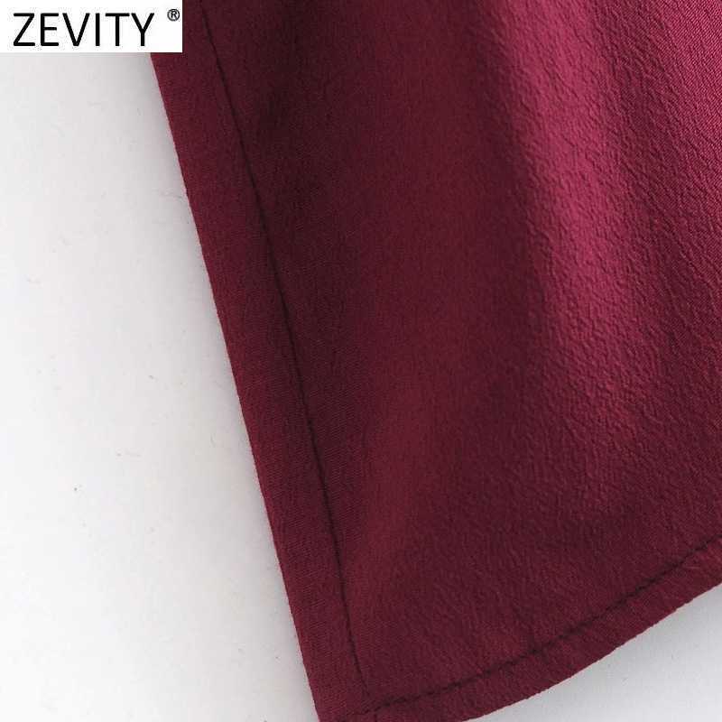 Zevity Women Vintage Solid Color Breasted Sashes Shirt Dress Office Ladies Three Quarter Sleeve Chic Business Vestido DS4758 210603