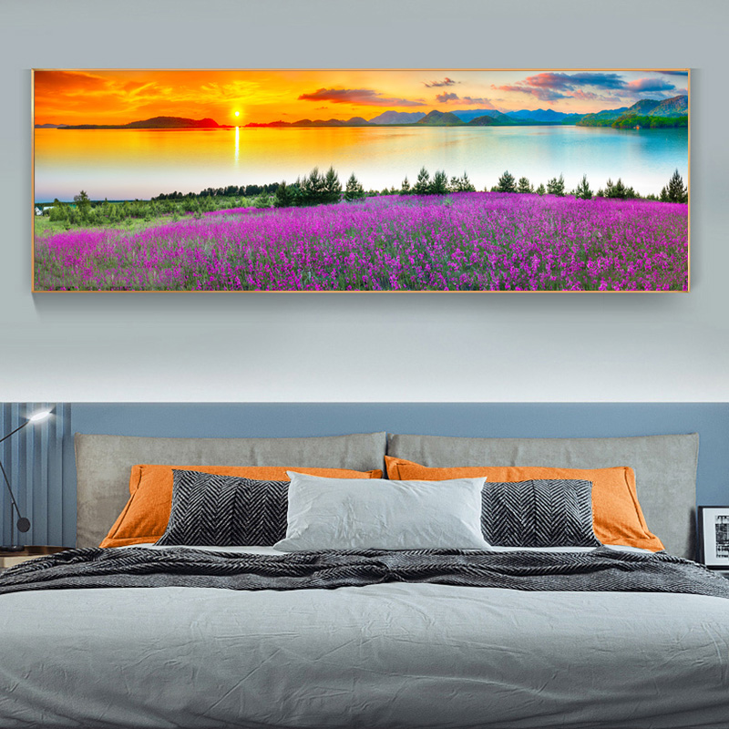 Big Size Canvas Painting Sunset Lake Flowers Nature Landscape Poster and Print Wall Art Picture for Bedroom Home Decor Cuadros