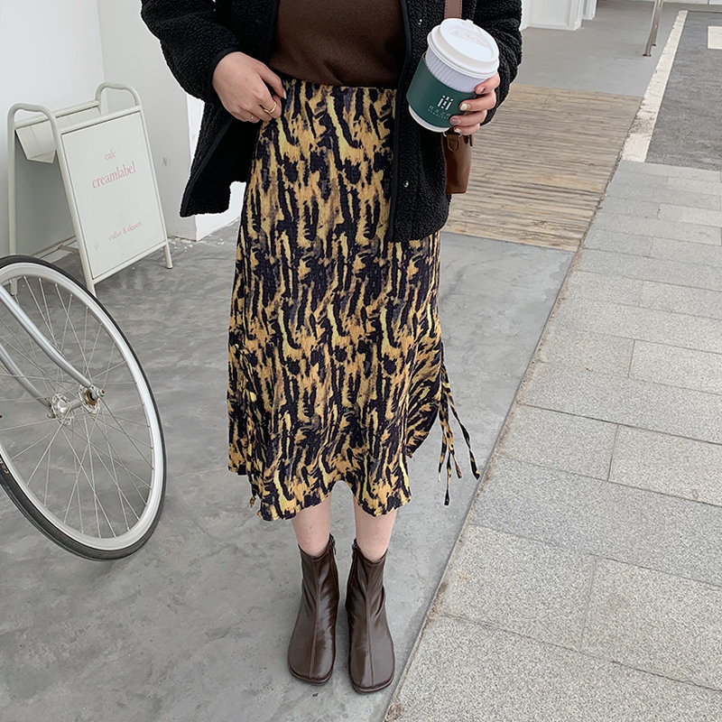 Printed High Waist Bottoming Pleated Chic Knitted Skirt Female OL Elegant Fashion Feminine Long Skirts Women 210421