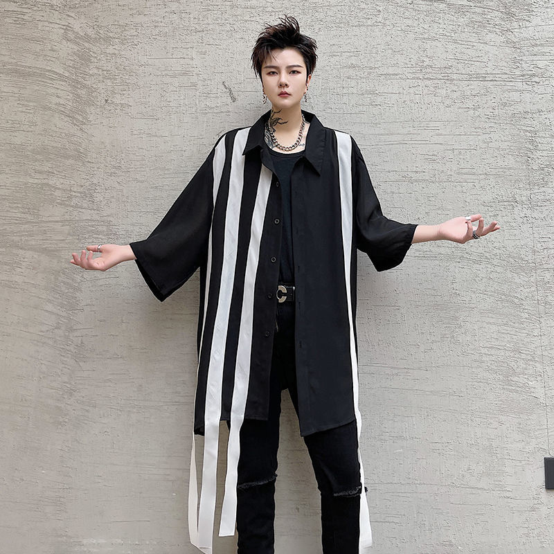 IEFB Men's Oversized Clothing Contrast Color Patchwork Black Lightweight Sunscreen Shirt Loose Korean Tops 9Y66480 210524