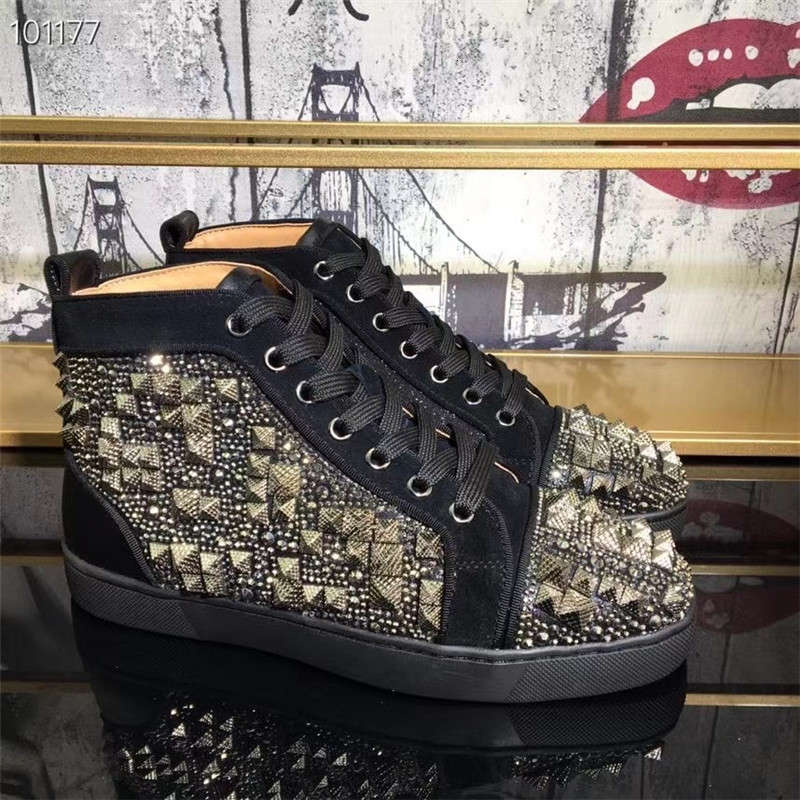 Designers Shoes Red Bottom Sneakers Comfortable High Cut Suede Spikes Diamond Trainers For Shoe Men Women Party Wedding Genuine LeatherAnitaMui, Black
Designers Shoes Red Bottom Sneakers Comfortable High Cut Suede Spikes Diamond Trainers For Shoe Men Women Party Wedding Genuine LeatherAnitaMui, Black