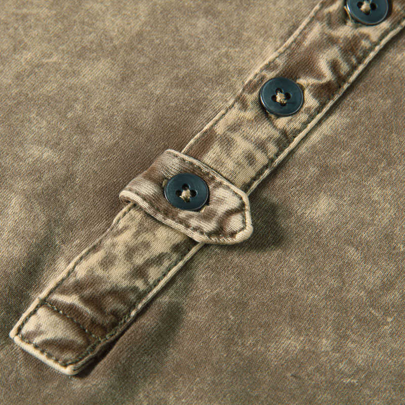 T Shirts For Men Henry Collar Vintage Shirt 100% Cotton Summer Man Short Sleeve Washed Clothes retro Fashion ops 210629