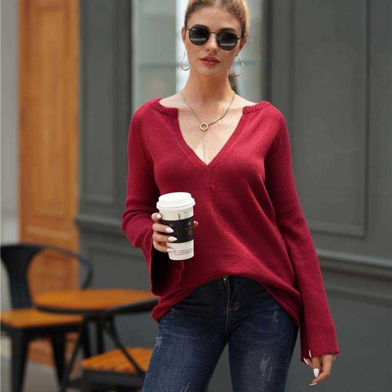Elegant Pullover Sweater Women Autumn Long Flared Sleeve Deep V-neck Office Lady Streetwear Casual Plus Size Sweaters 210608, Black
Elegant Pullover Sweater Women Autumn Long Flared Sleeve Deep V-neck Office Lady Streetwear Casual Plus Size Sweaters 210608, Black