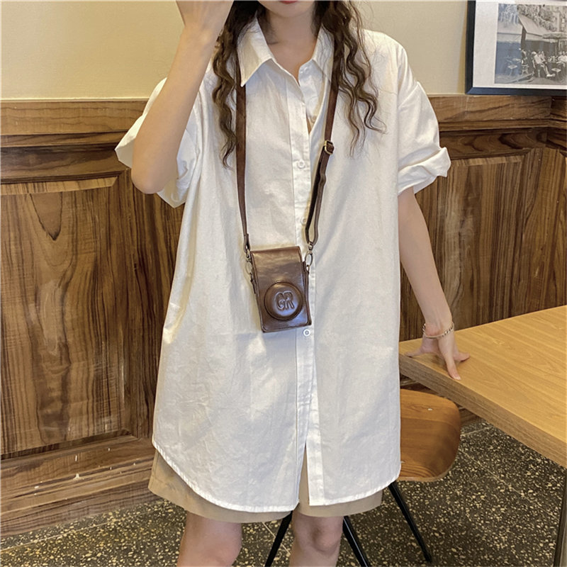 Short Sleeves Brief Outwear Casual Streetwear Elegance Loose Chic Solid Minimalist Summer Femme Gentle OL Shirts 210421