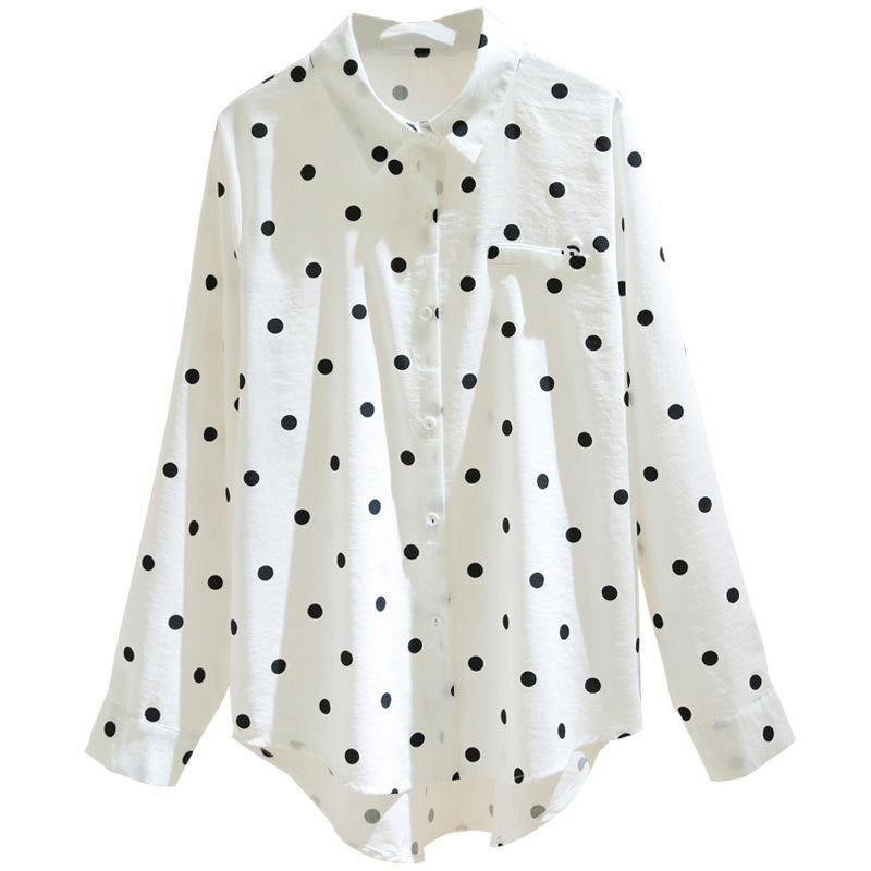 Spring Summer Korea Fashion Women Shirts Plus Size Long Sleeve Loose Polka Dot Shirt all-matched Casual Blouse Female Tops D175 210512