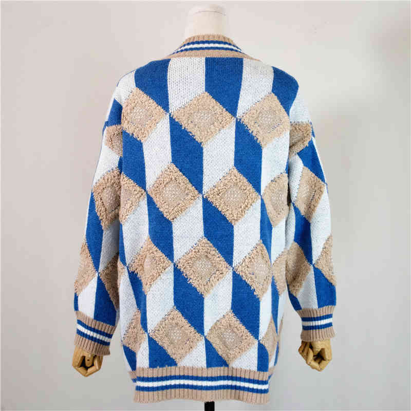 Autumn Winter V-neck Single-breasted Knitted Sweater Coat Vintage OL Oversized Thick Knit Cardigan Tops Sweaters 210421