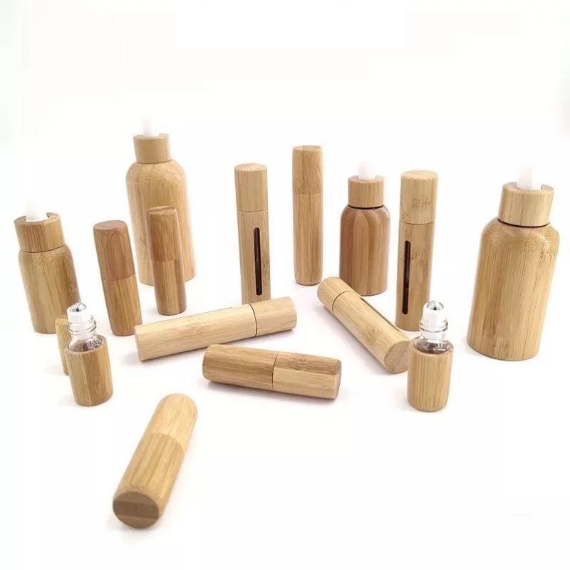 5ml 10ml Full natural bamboo Essential Oil Roller-ball Bottle carved window Clear Glass Roll On Perfume Bottles Stainless Steel Rollers Ball