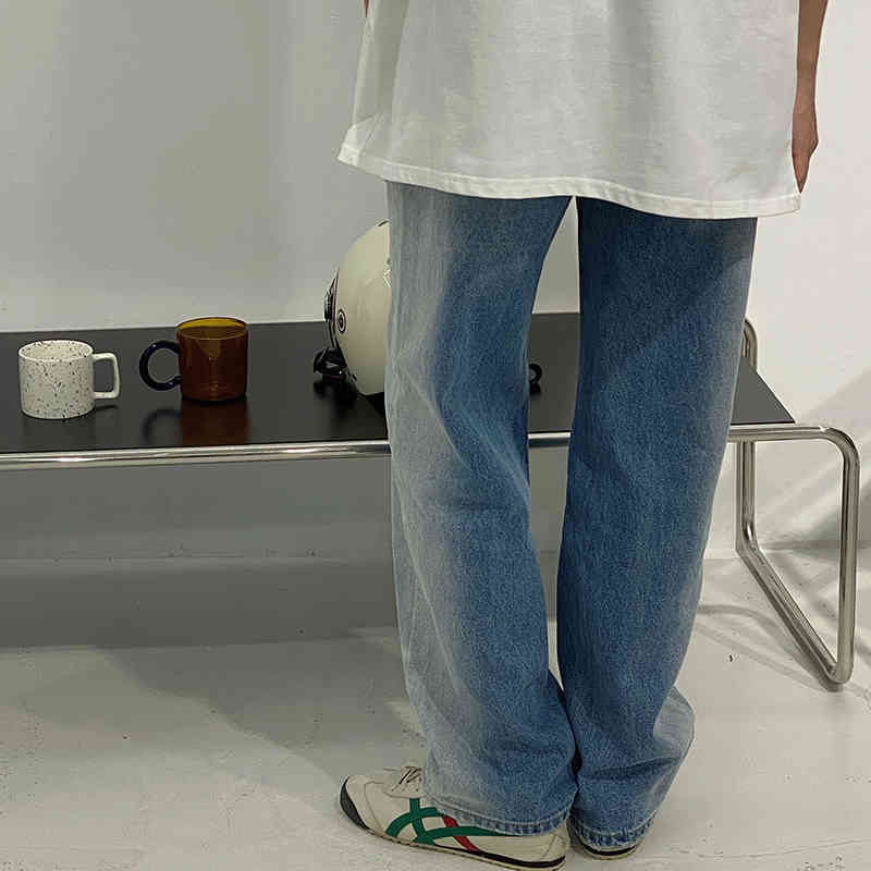 IEFB Korean Gradual Change Jeans Men's High Waist Straight Denim Pants Loose Vintage Wide Leg Pants Summer 9Y7417 210524