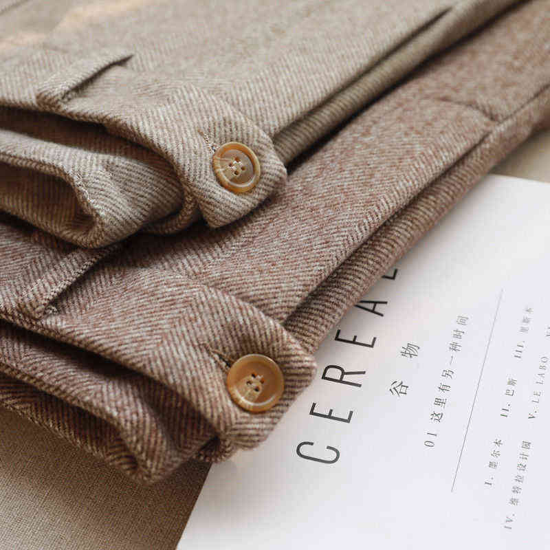 Herringbone Woolen Pants Women's Harem Pencil Autumn Winter High Waisted Casual Suit Office Lady Women Trousers 211129