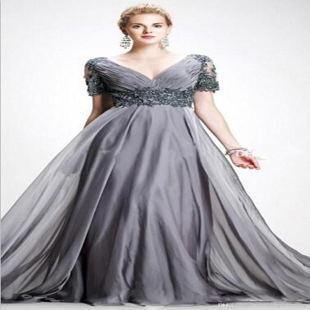 Elegant Gray Vintage Mother Of The Bride Dresses Sexy V Neck Chiffon Lace A Line Backless Wedding Guest Dress 2021 Evening Gown robes de soirée Longue
