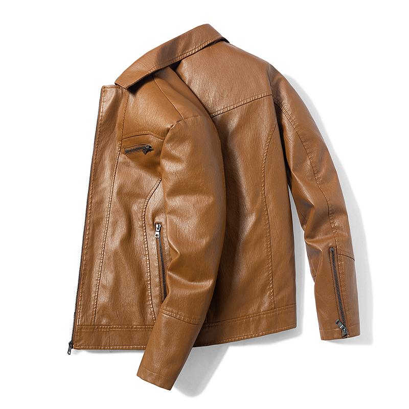 Men Spring Brand Causal Vintage Leather Jacket Coat Outfit Design Motor Biker Zip Pocket PU Men's Jackets