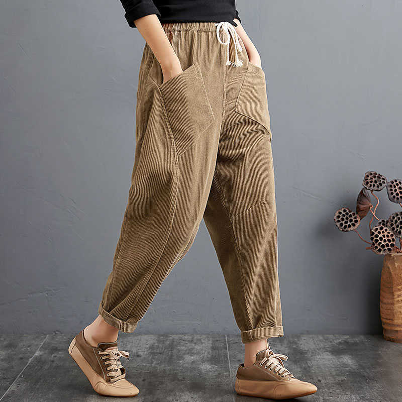 Spring Autumn Arts Style Women Elastic Waist Double Pocket Loose Corduroy Pants All-matched Casual Solid Harem Pants V113 210608, Black
Spring Autumn Arts Style Women Elastic Waist Double Pocket Loose Corduroy Pants All-matched Casual Solid Harem Pants V113 210608, Black