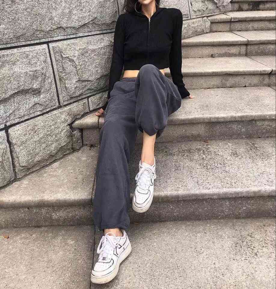Autumn Drawstring Waist Cargo Sports Pants Women Adjust Cuff Casual Sport Trousers Joggers Streetwear Leisure 210429