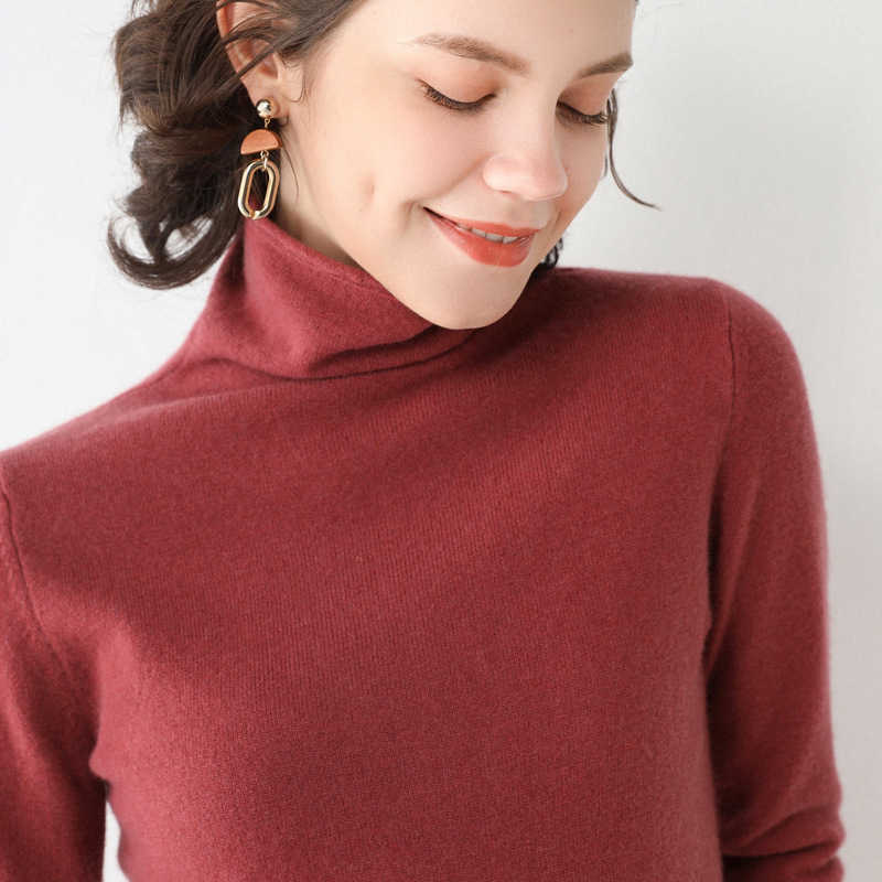 SuyaDream Woman Solid Wool Sweaters 100%Wool Turtleneck Plain Pullovers Fall Winter Bottoming Shirts Knitwear 210918
