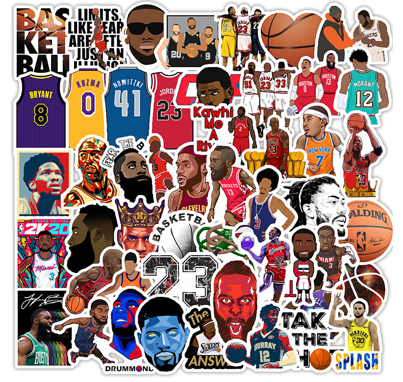 50PcsPack Mixed Basketball Stars Vinyl Sticker Waterproof Stickers for Water Bottle Laptop Planner Scrapbook Phone Wardrobe Wall