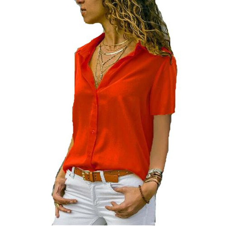 Lady Work Wear Shirt Women Solid Short Sleeve Chiffon Blouses Elegant Lapel Office Summer White Yellow Blouse Tops Plus Size 5XL 220307
